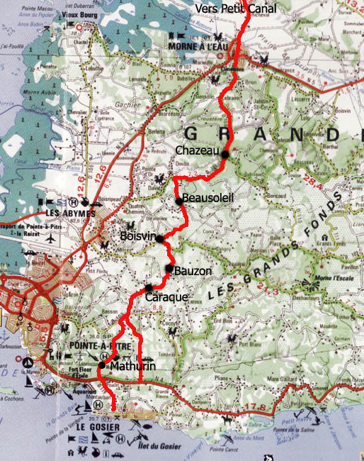 Carte itinéraire Le Gosier / Port Louis.