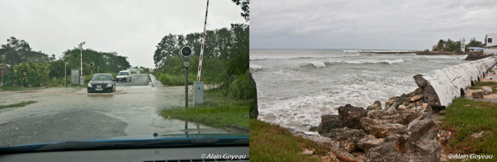 Routes inondées, peu de houle à Port-Louis. Routes inondées, peu de houle à Port-Louis.