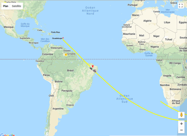 La rajectoire de la station Chinoise avant son impact en Guadeloupe.