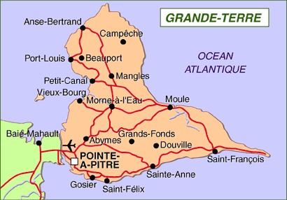 Carte du Nord Grande Terre de la Guadeloupe. Plongée Guadeloupe.