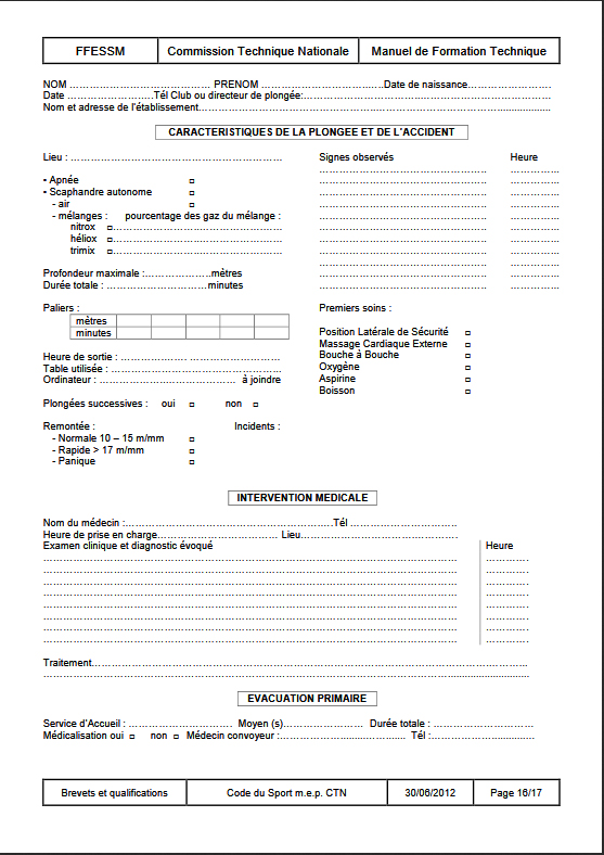 Fiche évacuation plongeur.