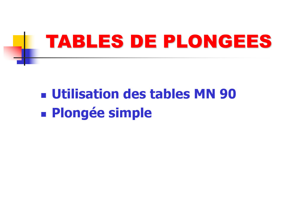 Les tables de plongée simple.