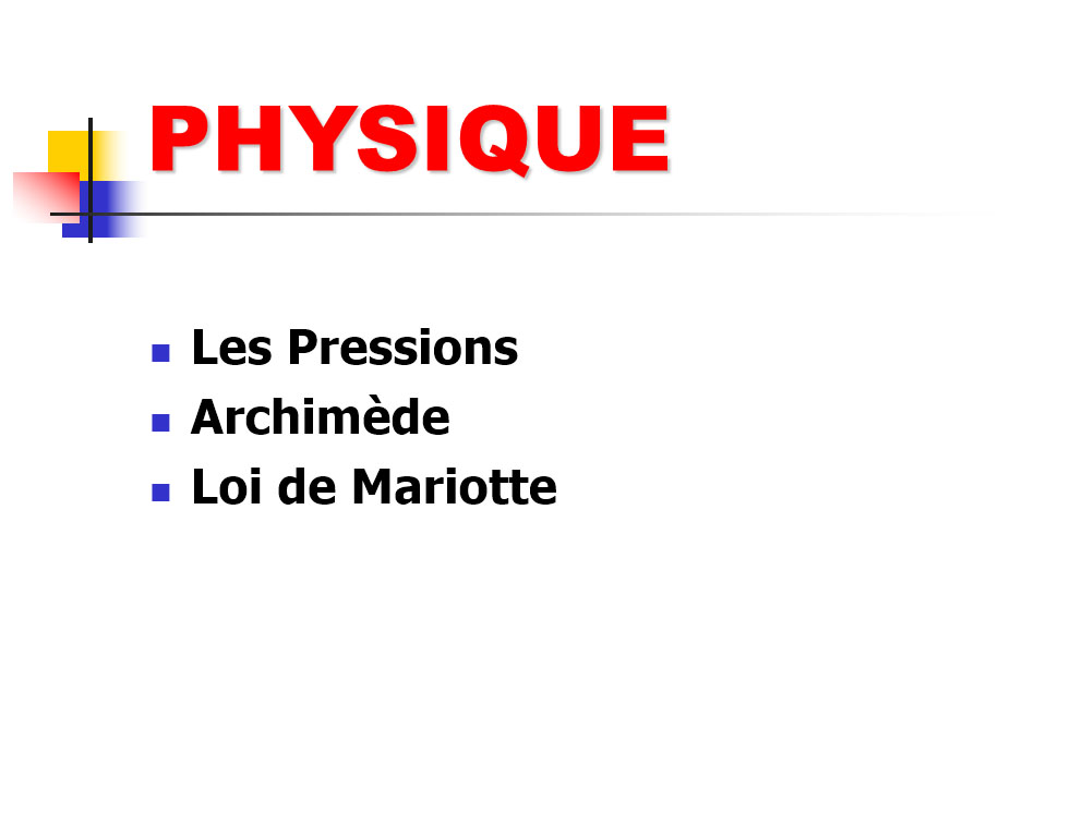 Physique. Les pressions.