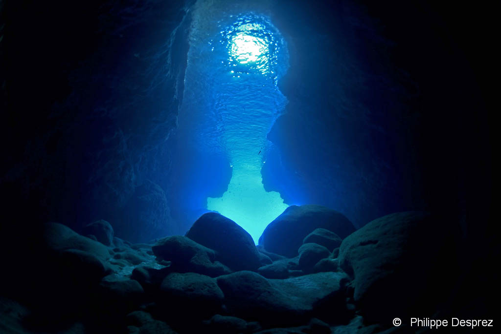 Plongée grotte en Guadeloupe, l'entrée de la Grotte Amédien.